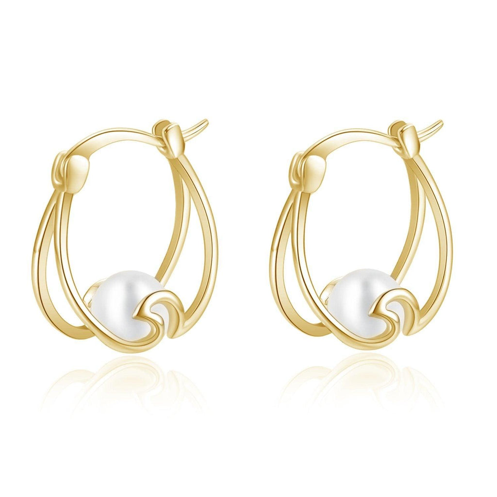 925 Sterling Silver Small Hoop Earring Pearl Ocean Wave Earrings Earrings BGSuperDeals 