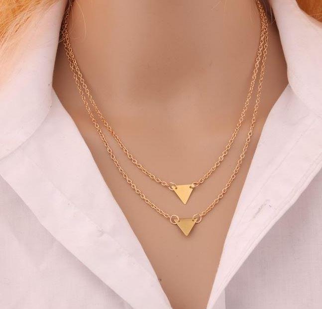 Double-layer Triangle Necklace Multi-layer Clavicle Chain Necklaces BGSuperDeals Triangle necklace 