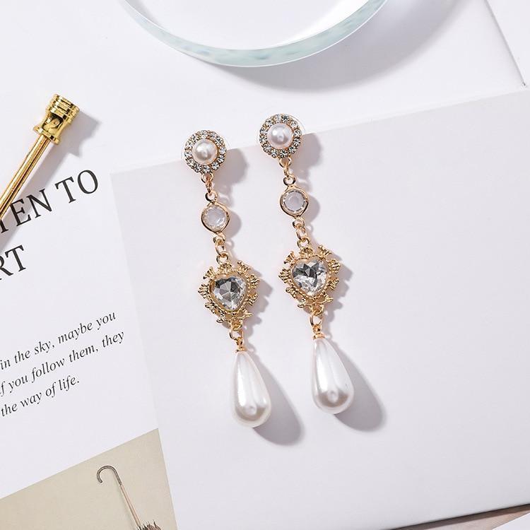 Korean style Pearl Drop Earrings BGSuperDeals Gold 