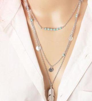 Double-layer Triangle Necklace Multi-layer Clavicle Chain Necklaces BGSuperDeals Leaves silver 