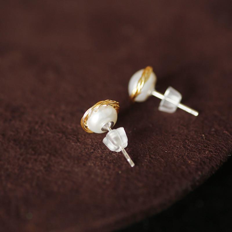 Pearl 14K Real Gold Plated Pearl Stud Earrings 925 Silver Earrings BGSuperDeals 