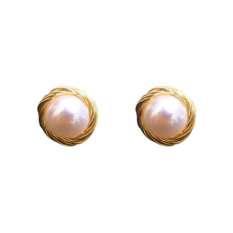 Pearl 14K Real Gold Plated Pearl Stud Earrings 925 Silver Earrings BGSuperDeals Pearl 14K Real Gold Plated Pearl Stud Earrings 925 Silver 