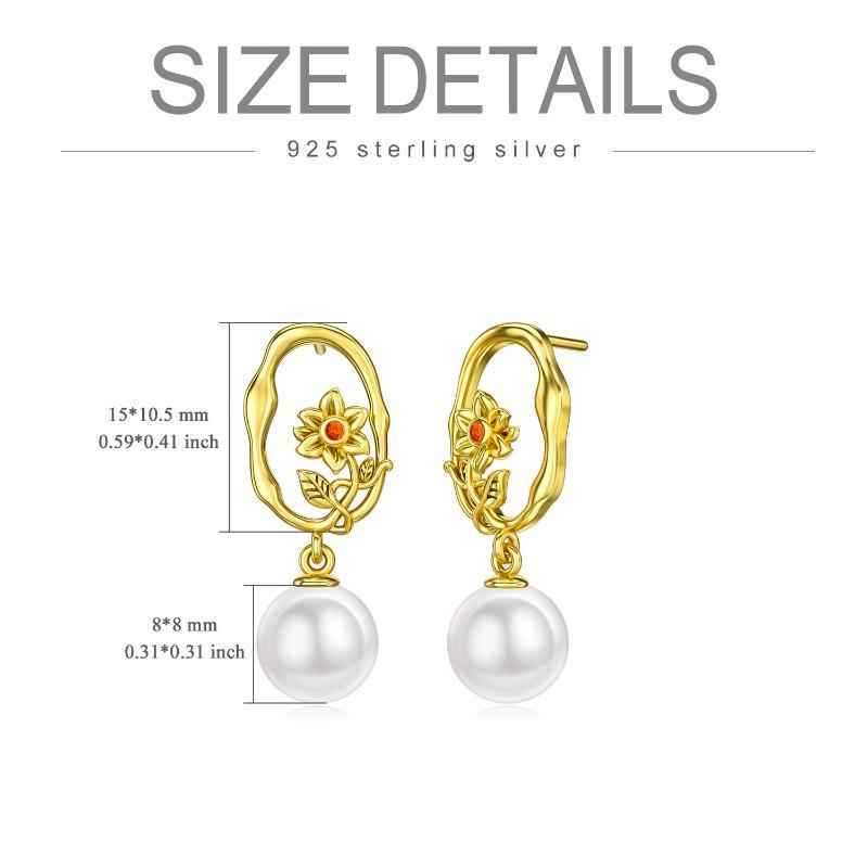 Pearl Dangle Earring 925 Sterling Silver Sunflower Stud Earring Earrings BGSuperDeals 