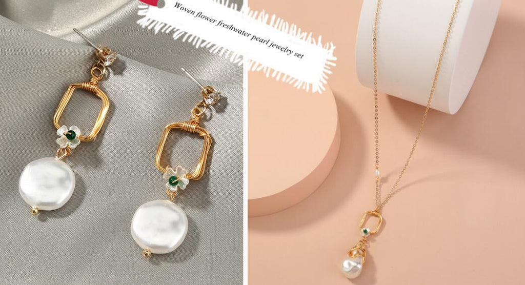 Fashion Women's Pearl Earrings Pendant Necklace - BGSuperDeals