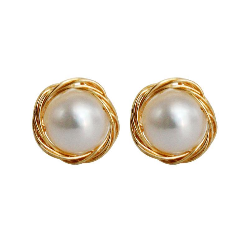 Pearl 14K Real Gold Plated Pearl Stud Earrings 925 Silver Earrings BGSuperDeals 