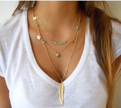 Double-layer Triangle Necklace Multi-layer Clavicle Chain Necklaces BGSuperDeals 13 leaves golden 