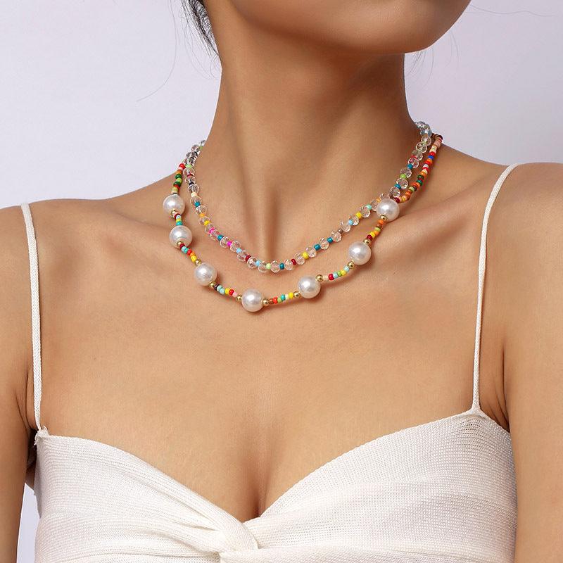 Bohemian Hand Woven Crystal Rice Bead Multilayer Necklace Necklaces BGSuperDeals 
