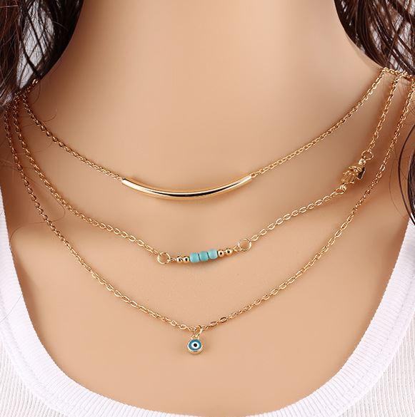 Double-layer Triangle Necklace Multi-layer Clavicle Chain Necklaces BGSuperDeals 3 turquoise 