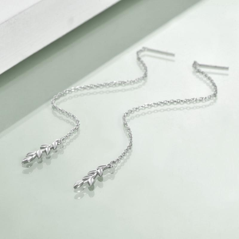 925 Sterling Silver threader Earrings Leaf Long for Women Earrings BGSuperDeals 