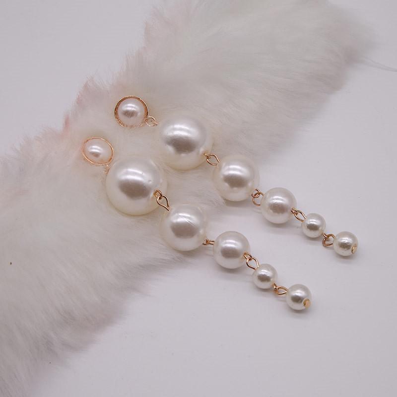 New Fashion Personality Simple Elegant Pearl Long Earring Style Earrings BGSuperDeals White 