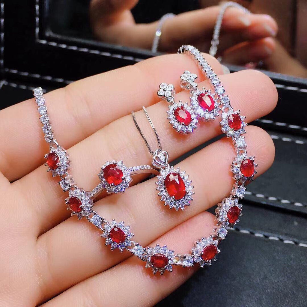 Burmese Ruby Necklace, Earrings and Bracelets Set Necklaces BGSuperDeals Jewelry Set 