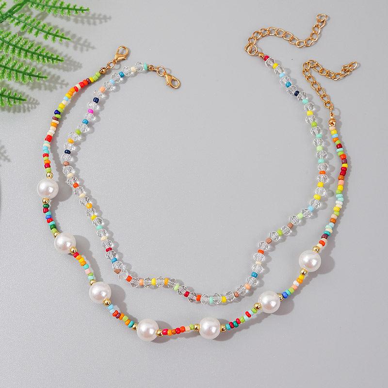 Bohemian Hand Woven Crystal Rice Bead Multilayer Necklace Necklaces BGSuperDeals 