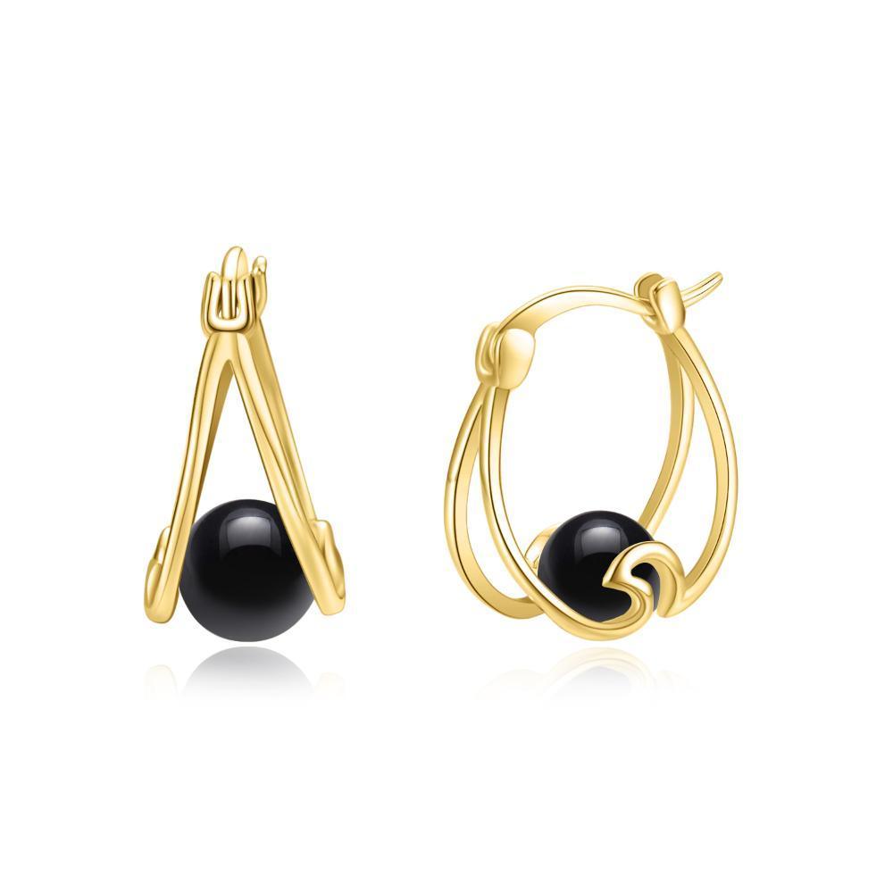 925 Sterling Silver Small Hoop Earring Pearl Ocean Wave Earrings Earrings BGSuperDeals Black 17.9mm*7.9mm 